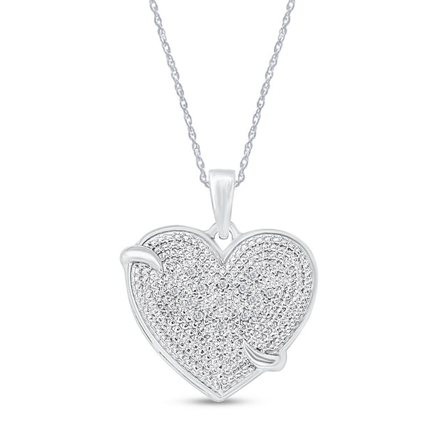 Jewel Zone US White Natural Diamond Accent Tilted Heart Pendant Necklace in 14K Gold Over Sterling Silver Jewel Zone US White Natural Diamond Accent Tilted Heart Pendant Necklace in 14K Gold Over Sterling Silver